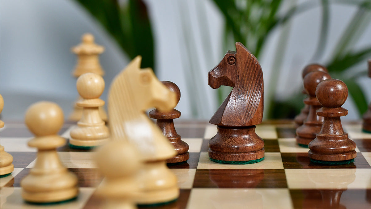 German Knight Tournament Series Staunton Chess Pieces in Sheesham & Box Wood - 3" King - Best Seller