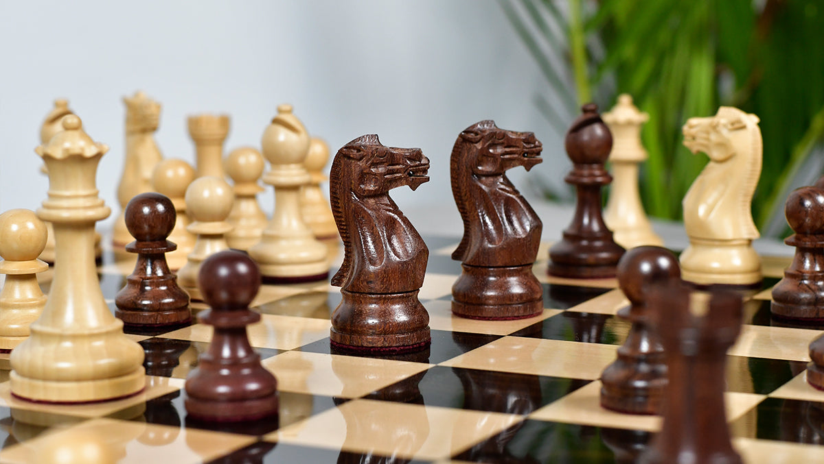 The Judit Polgar Repro Staunton Weighted Tournament Chess Pieces in Anjan Wood & Boxwood 3 ¾ Inch King - 1000 Grams