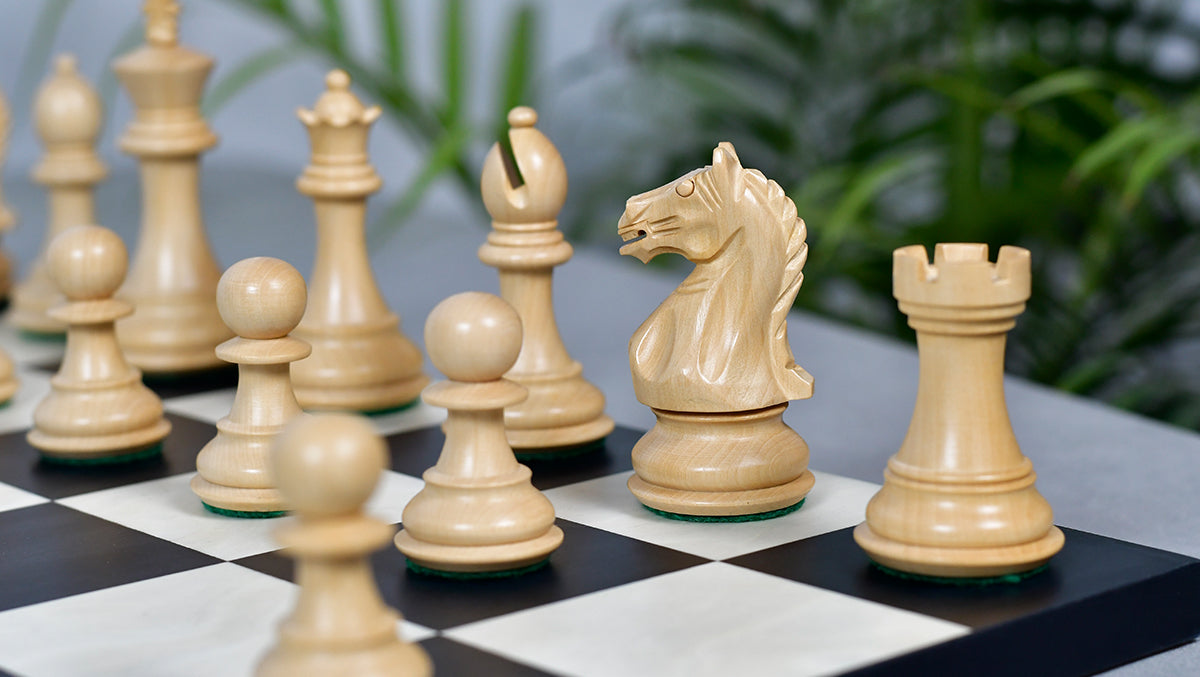 Fierce Knight (Queens's Gambit Series) Staunton Wooden Chess Pieces in Indian Ebonized Wood & Box Wood - 3.5" King
