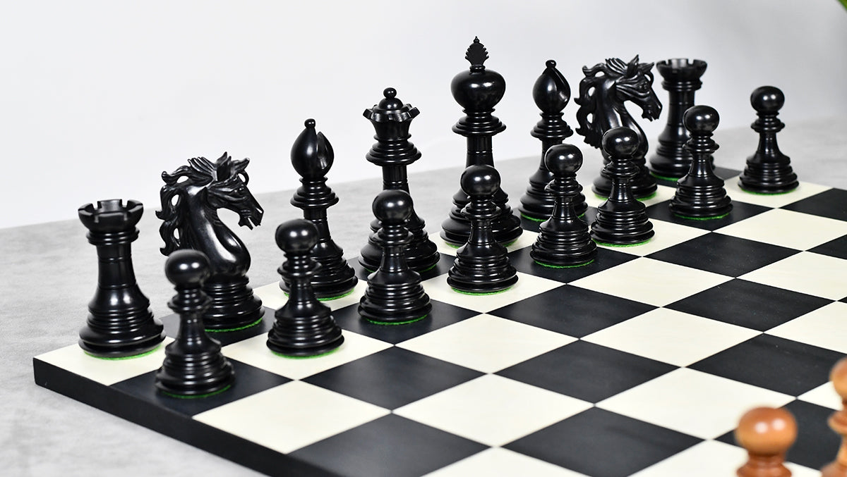 American Adios Series Luxury Chess Pieces in Distressed Boxwood & Ebony Wood - 4.4" King