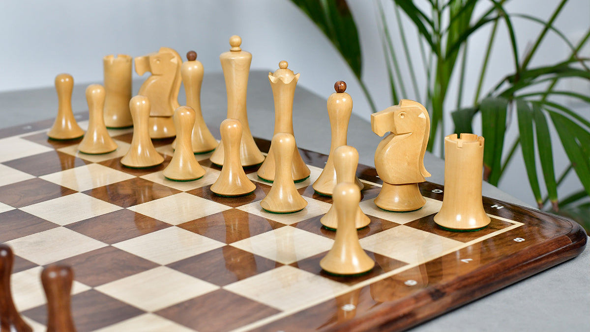 Minimalist Soviet-Style Chess Pieces In Sheesham & Boxwood - 3.7” King