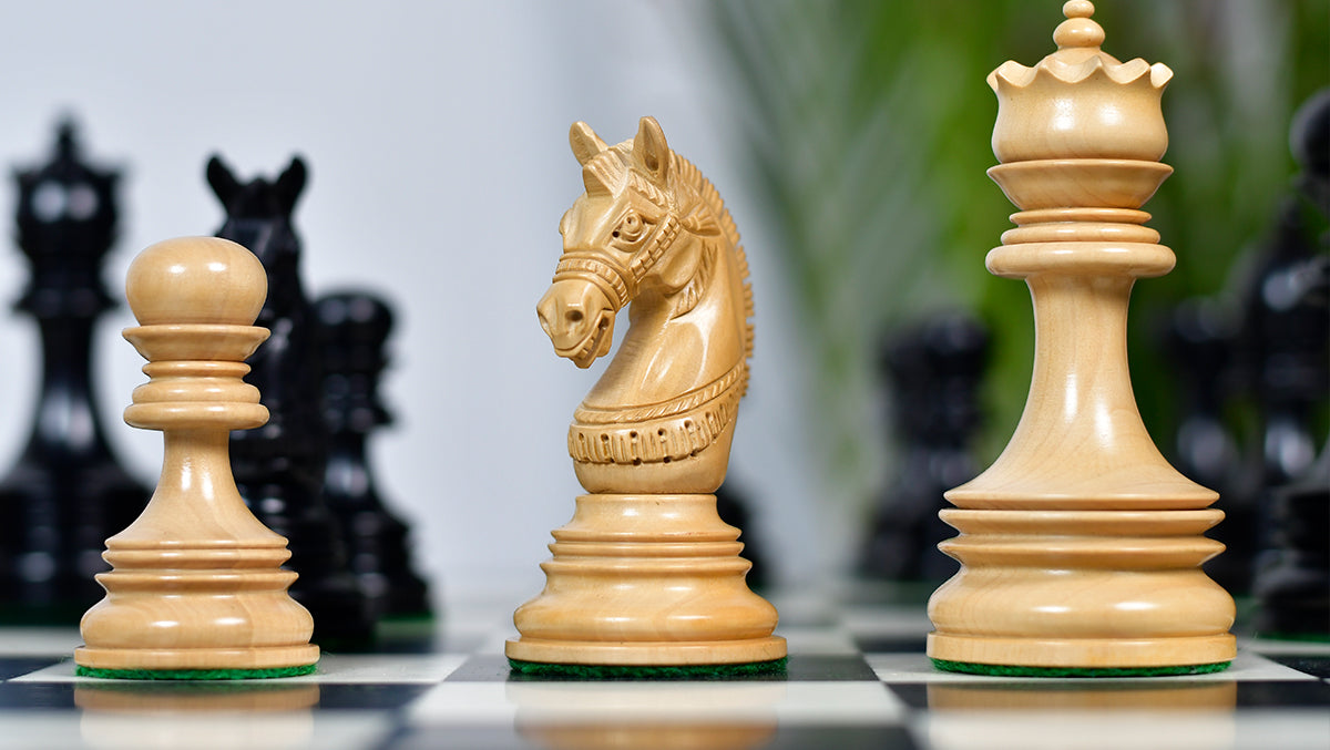 Indian Chetak II Customized Lead Weighted Luxury Chess Pieces in Ebony wood / Boxwood - 4.3" King extra Queens