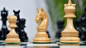 Indian Chetak II Customized Lead Weighted Luxury Chess Pieces in Ebony wood / Boxwood - 4.3" King extra Queens