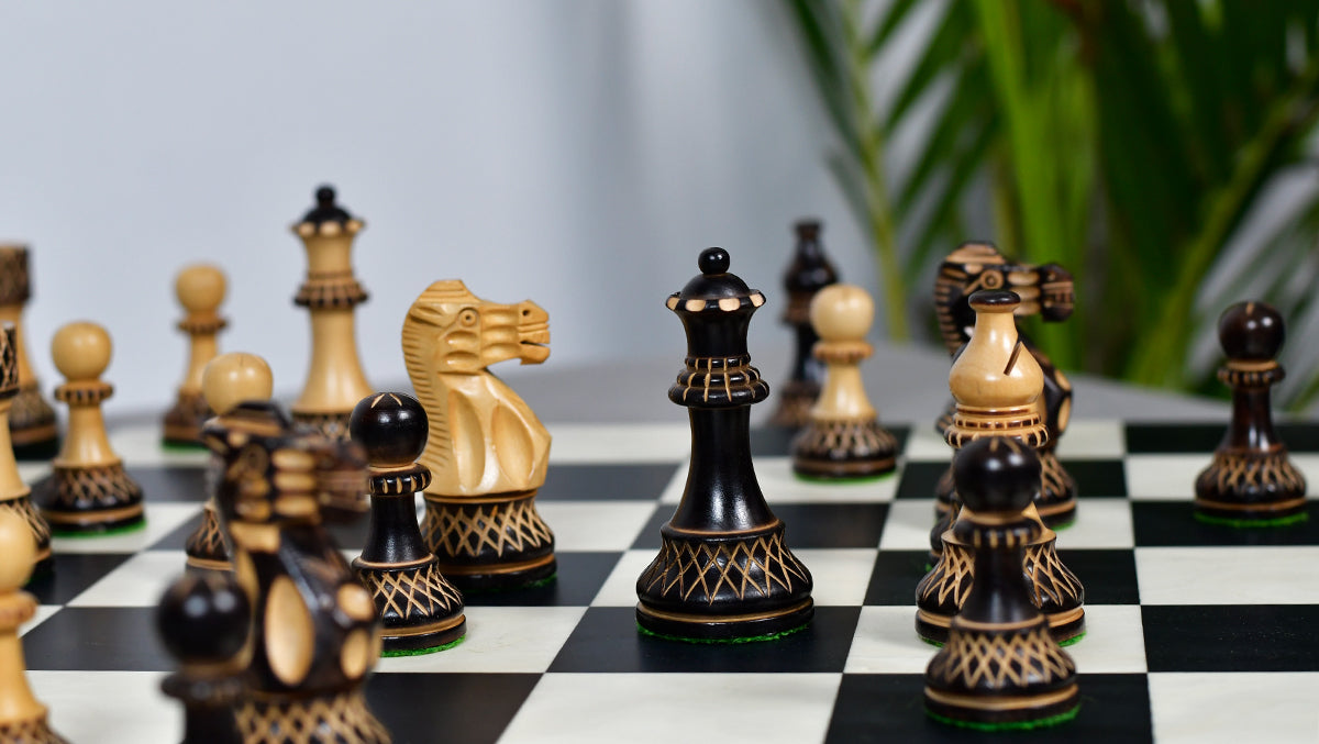 Burnt Blazed Series Handcarved Chess Pieces in Burnt Box Wood - 3.8" King - Best Seller