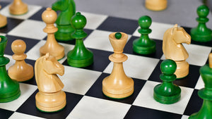 Russian (Soviet Era) Series Chess Pieces in Stained Green Ash Burl / Boxwood - 3.7" King