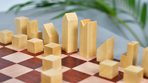 1966 F. Lanier Graham Chess Pieces - Minimalist Design in Ebonized Boxwood & Natural Boxwood - 2.79" King