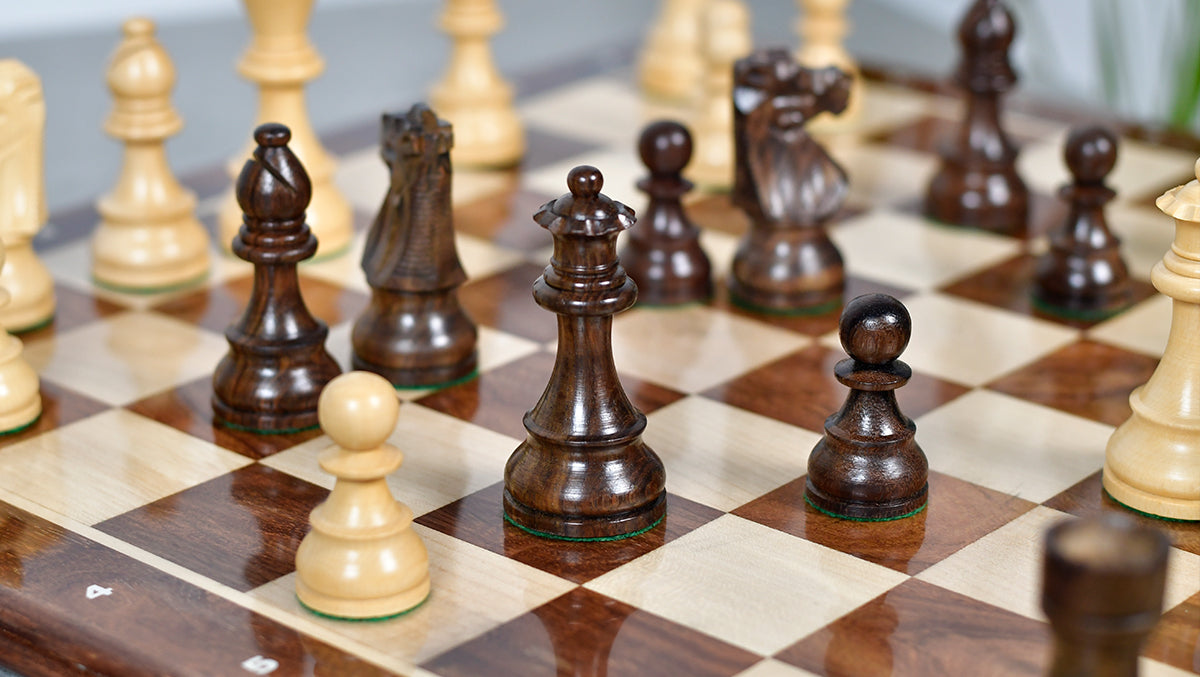 French Lardy Exclusive Weighted Chess Pieces in Sheesham Wood / Box wood - 3.75" Extra Queens