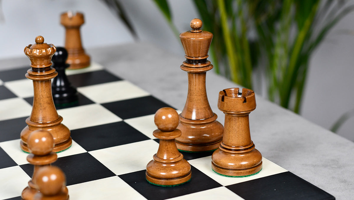 1950s' Fischer Dubrovnik Weighted Chess Pieces Set in Genuine Ebony Wood / Distressed Antique Wood - 4.25" King Size