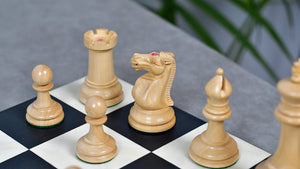 1880s-90s Circa Lasker Staunton Pattern Antique Chess Pieces in Ebony / Boxwood with King Side Stamping - 3.75" King