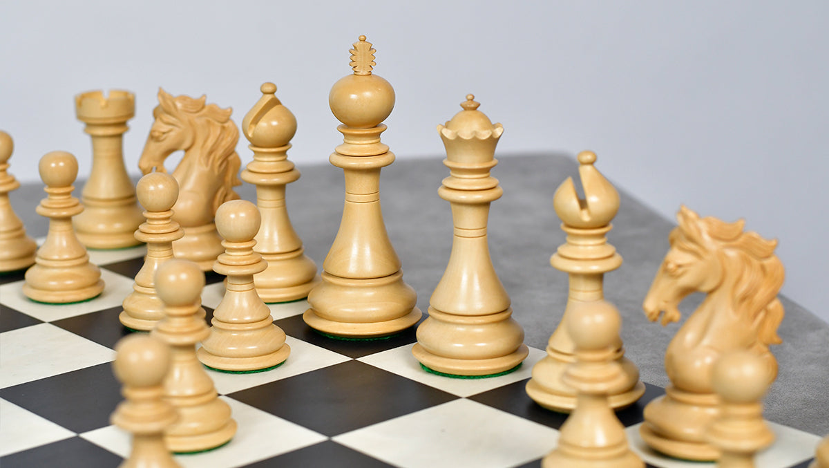 The Shera Series Staunton Triple Weighted Chess Pieces V2.0 in Ebony / Box Wood - 4.5" King