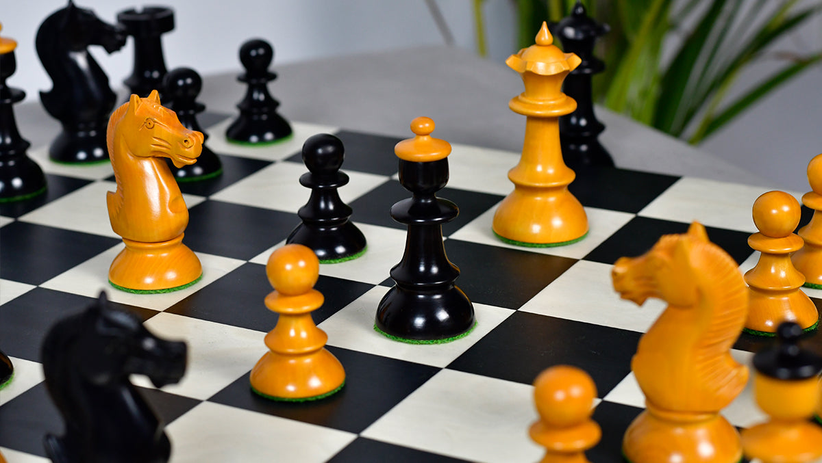 Reproduced Vintage Series Original Austrian Coffee House Old Vienna Chess Pieces in Ebonized and Antique Boxwood V2.0- 3.75" King