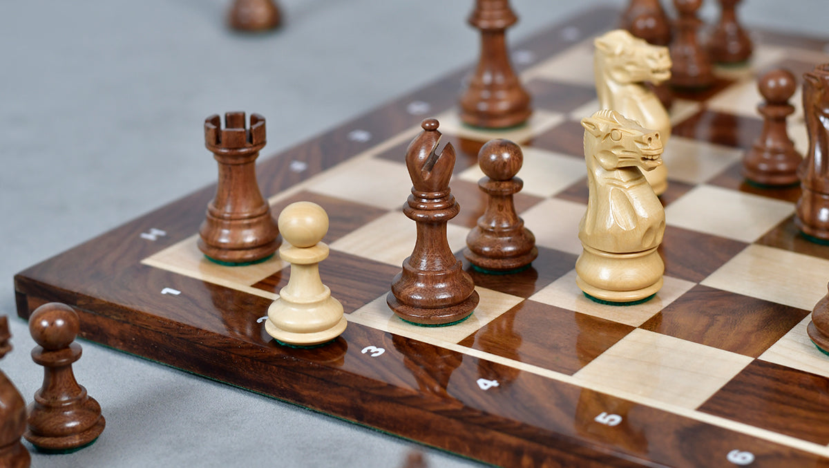The 3.0" Stallion Weighted Staunton Chess Pieces in Sheesham Wood and Boxwood - 600 Grams Weight