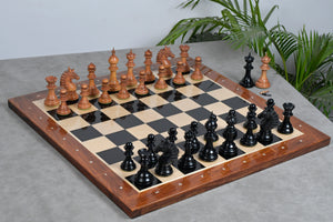 Sikh Empire Series Triple Weighted Wooden Handmade Chess Pieces in Genuine Ebony Wood and Antiqued Wood - 4.5" King