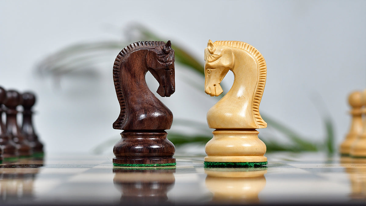 The Leningrad Club-Sized Wooden Chess Pieces in Indian Rosewood & Boxwood- 4.0" King