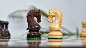 The Leningrad Club-Sized Wooden Chess Pieces in Indian Rosewood & Boxwood- 4.0" King