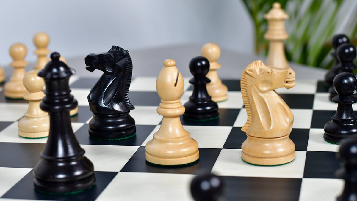 American Staunton Series Weighted Tournament Chess Pieces in Ebonized Boxwood & Boxwood - 4.1" King