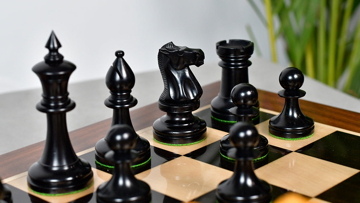 IMPROVED Repro 1904 Cambridge Springs International Tournament Chess Pieces in Ebonized & Antiqued Boxwood - 4" King