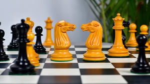 Circa 1887 Turner Teich Soviet-Staunton Style Weighted 4" Chess Pieces in Ebony & Golden Antique Boxwood - 1700 Grams Weight