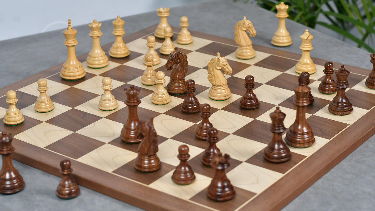 3.8" New Columbian Staunton Series Chess Pieces in Sheesham Wood & Boxwood - 1100 grams