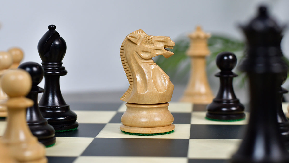 3.8" Pro Staunton Series Tournament Weighted Chess Pieces in Ebonized and Boxwood - 1264 Grams