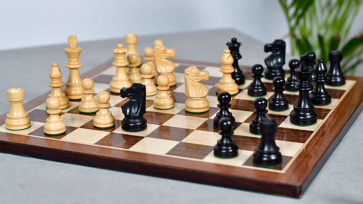 French Lardy Exclusive Wooden Chess Pieces – Handcrafted Ebonized & Boxwood | 3" King with Extra Queen