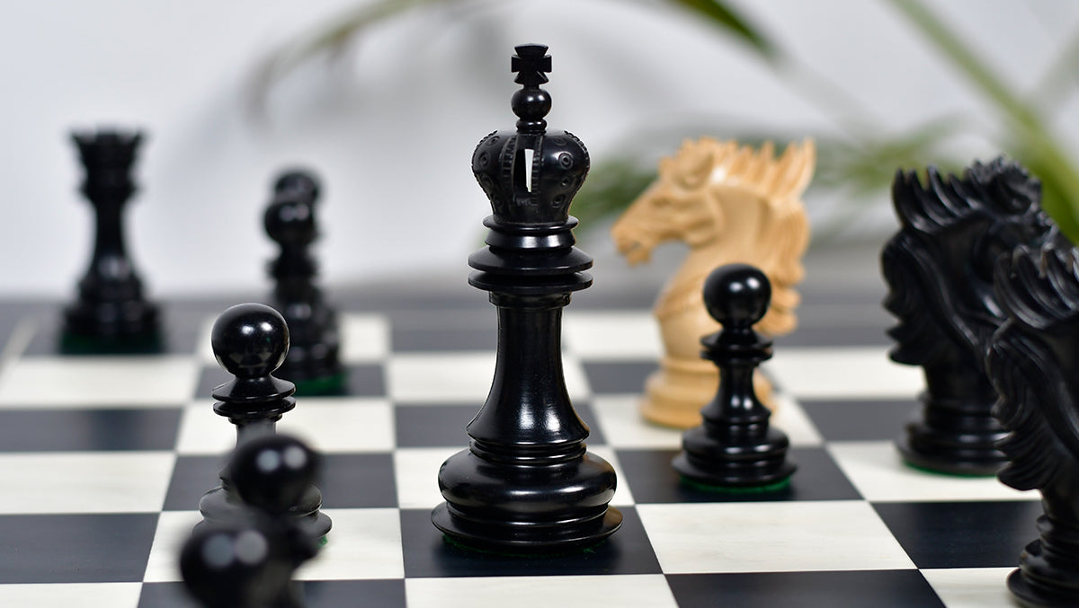 The Dragon Knight Series Wooden Chess Pieces Carved in Ebony / Boxwood - 4.7" King