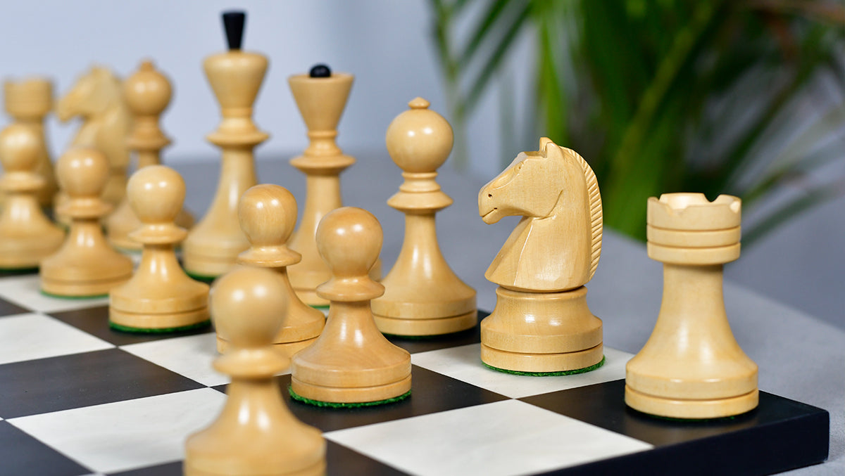 Russian (Soviet Era) Series Chess Pieces in Ebonized Boxwood & Natural Boxwood - 3.75" King