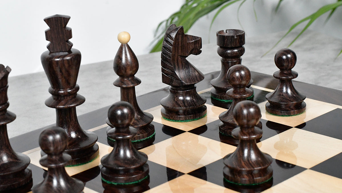 Romanian-Hungarian National Tournament Weighted Chess Pieces in Indian Rosewood & Natural Boxwood - 3.8" King