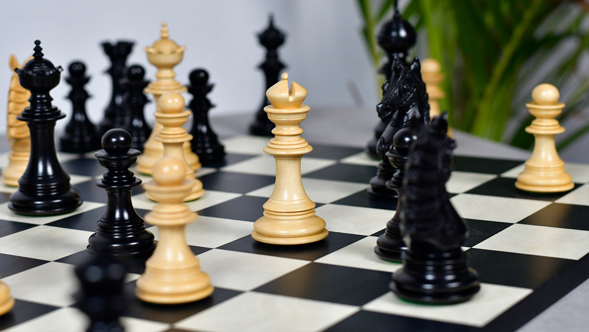 The Sikh Empire Series Triple Weighted Wooden Handmade Chess Pieces in Genuine Ebony Wood and Indian Boxwood - 4.5" King with Extra Queens
