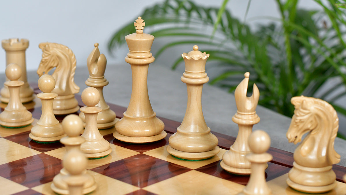 Combo Of 4.4 Inch Luxury Imperial Collector Series Artisan Chess Pieces Triple Weighted in Padauk Wood and Boxwood With Wooden Bud Rosewood / Maple Chess Board