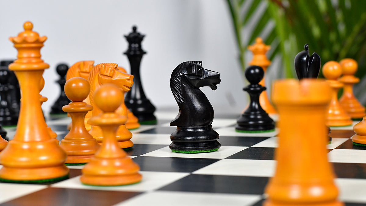 Reproduced B & Co 1860s Antique Chess Pieces in Ebony / Antiqued Box wood - 3.9" King