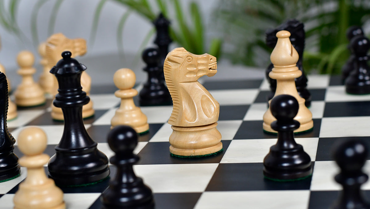 Smokey Staunton Series Chess Pieces in Ebonized boxwood & Natural Boxwood- 3.8" King