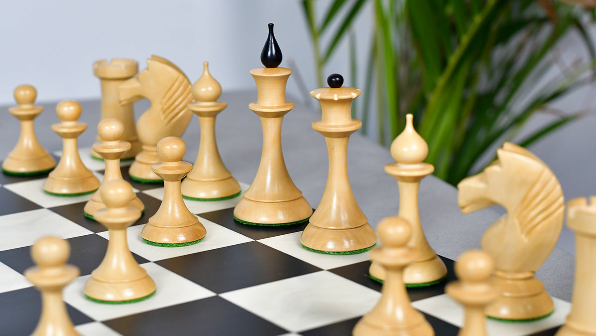 1950s' Soviet (Russian) Latvian (Queen's Gambit Series) Chess Pieces in Ebonized Boxwood & Natural Boxwood - 4.1" King