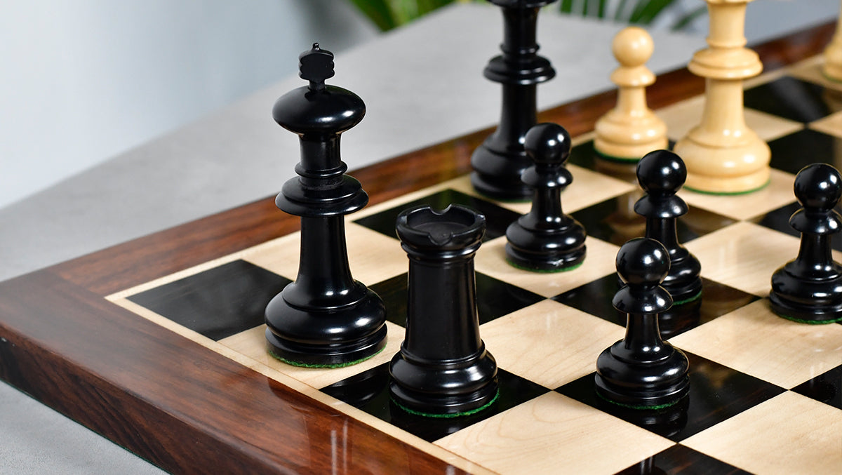19th Century Antique Austrian Series Hand Crafted Chess Pieces in Ebonized & Boxwood - 4.2" King