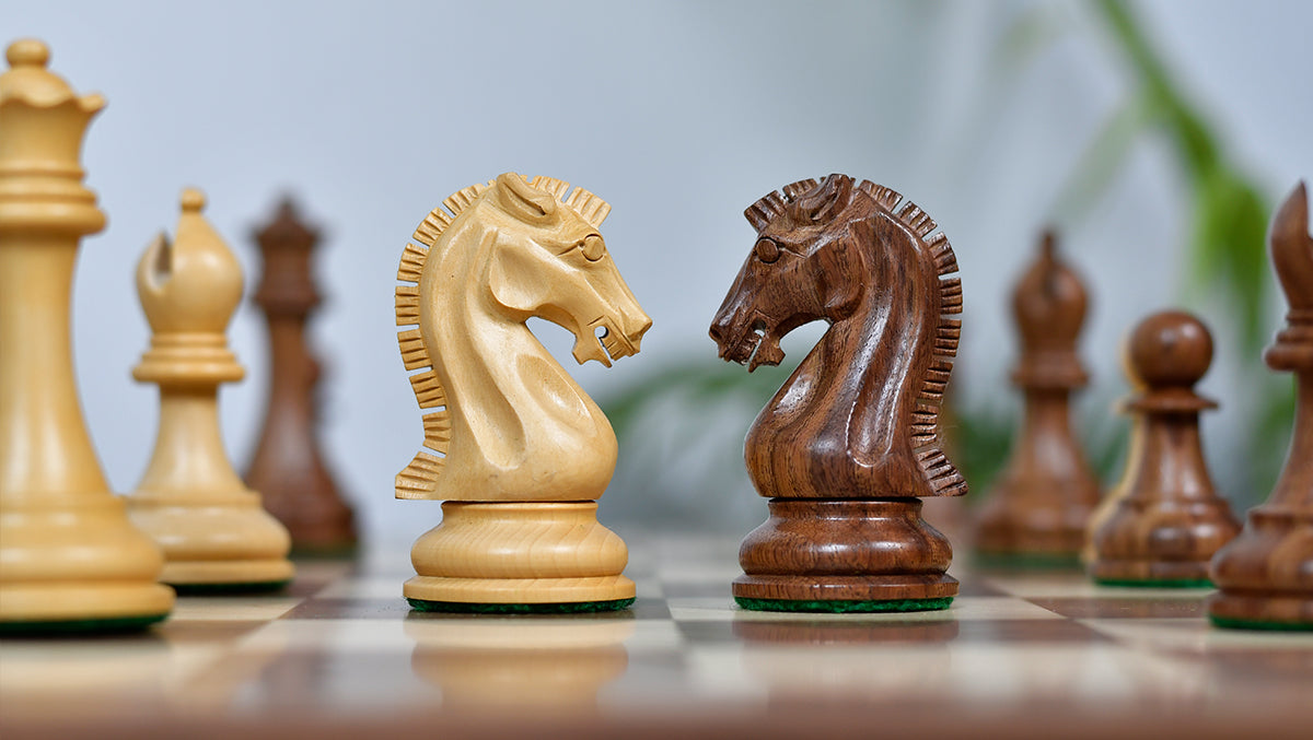 Craftsman Knight Staunton Chess Pieces in Sheesham Wood & Boxwood - 3.9" King - Best Seller