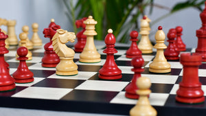 Special Edition Reproduced Vintage 1950's Circa Bohemia Staunton Series German Chess Pieces in Stained Crimson Boxwood - 3.89" King
