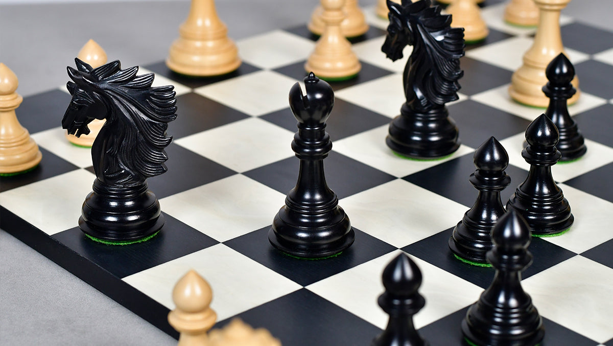 The Sher-E-Punjab Series Chess Pieces in Ebony Wood / Boxwood - 4.6" King