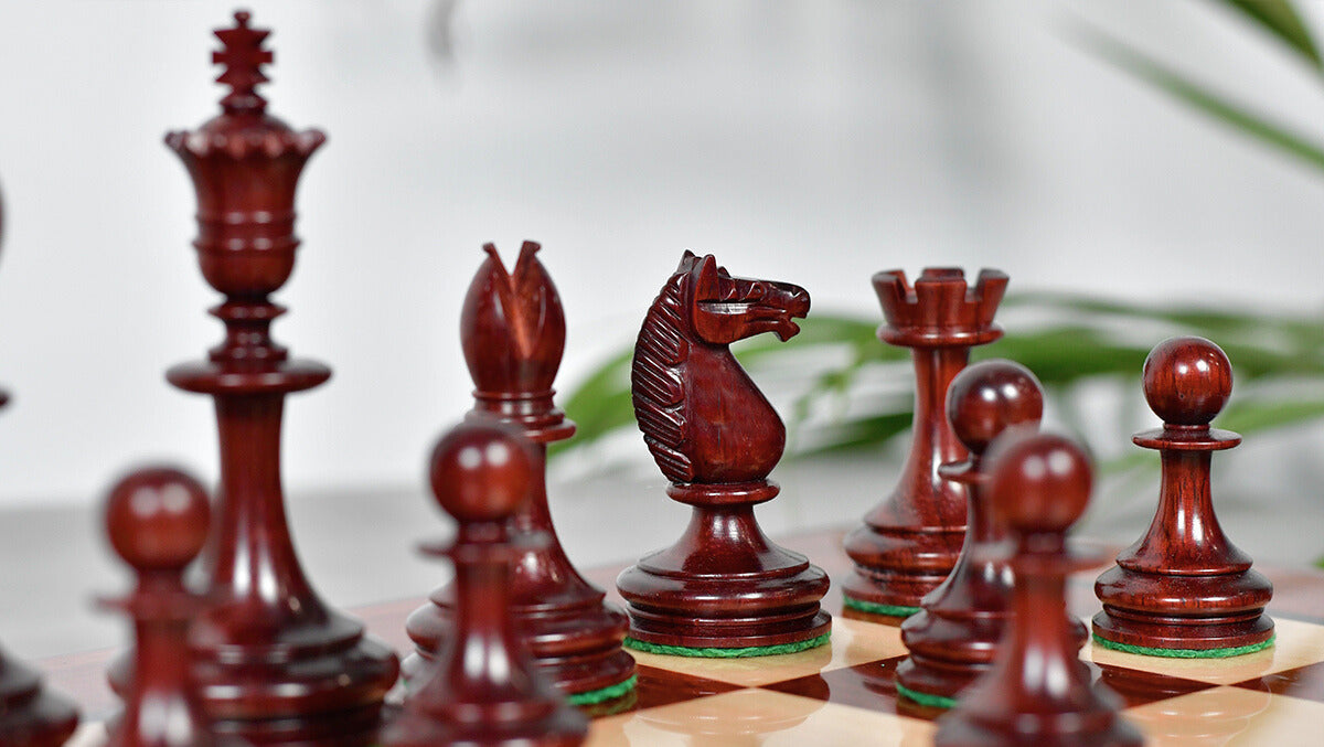 Reproduced 3.5" King Size William Hamlett Wooden Chess Pieces in Bud Rosewood / Boxwood