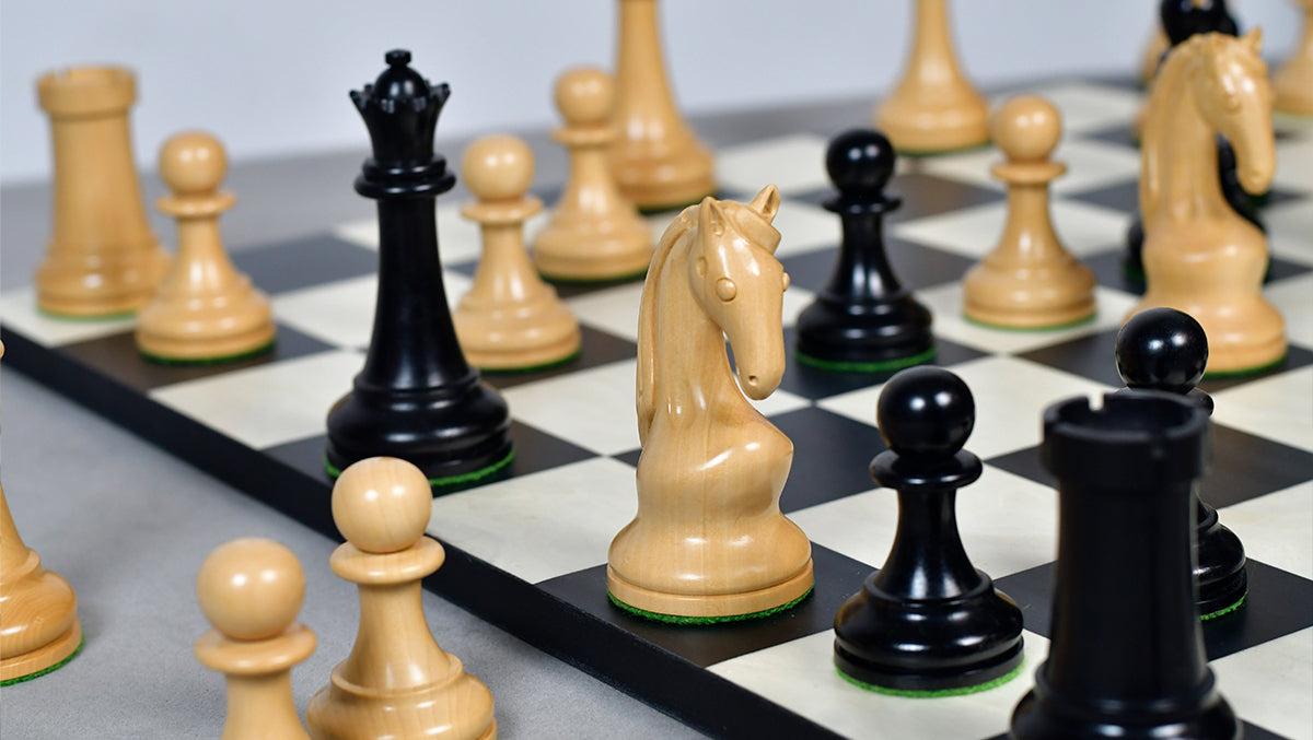 Reproduced 1963-1966 Piatigorsky Cup Chess Pieces in Ebony / Boxwood - 4.2" King