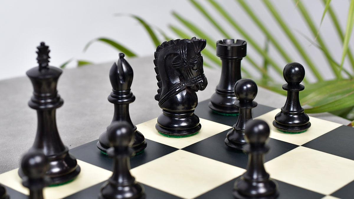 3.58" Bridle Series Wooden Chess Pieces in Ebony & Box Wood - 1200 Grams