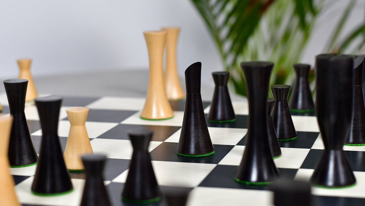 Minimalist Series Midnight Contemporary Chess Pieces in Ebonized Boxwood & Box Wood - 3.4" King