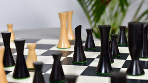 Minimalist Series Midnight Contemporary Chess Pieces in Ebonized Boxwood & Box Wood - 3.4" King