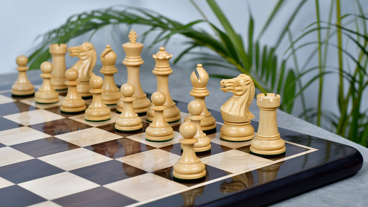 Pro Staunton Series Tournament Weighted Chess Pieces in Indian Rosewood and Boxwood - 3.8" King