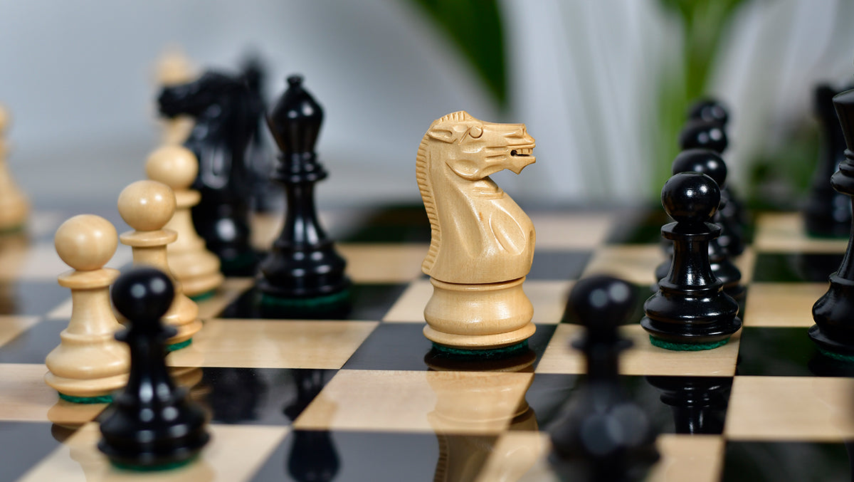 Classic 101 Staunton Series Club Sized Wooden Chess Pieces In Ebony Wood & Box Wood - 3.0" King