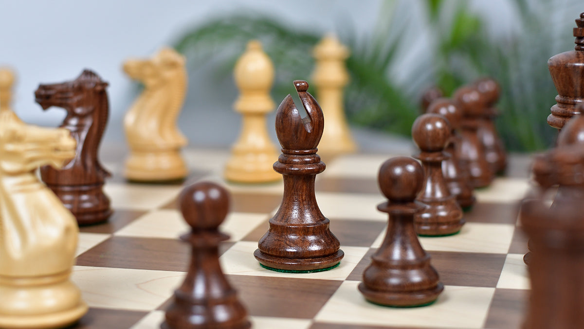 The Honour of Staunton (HOS) Series Weighted Chess Pieces in Sheesham & Natural Boxwood - 4.0" King