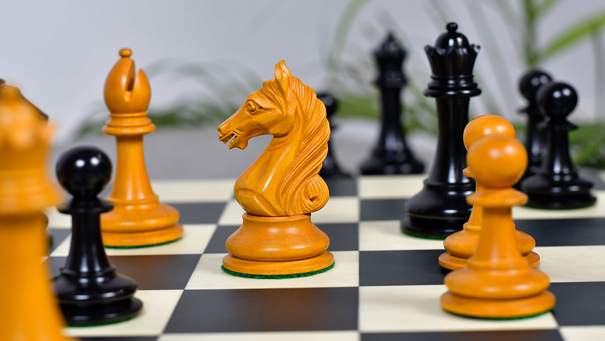 4.0'' The Ancient Indian Warrior Staunton Luxury Series Chess Pieces in Ebony / Antiqued Box Wood - 1660 Grams