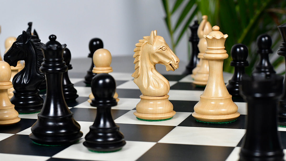 Derby Knight Staunton Pattern Weighted Chess Pieces  in Ebonized & Boxwood - 4.1" King