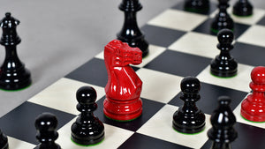 Smokey Staunton Series Painted Chess Set - Chess Pieces Only - Black and Red Painted Boxwood - 3.8" King