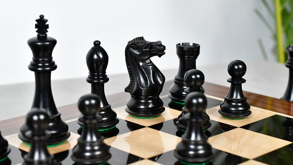 Desert Gold Staunton Series Wooden Chess Pieces in Ebonized Boxwood & Natural Boxwood - 4.0" King
