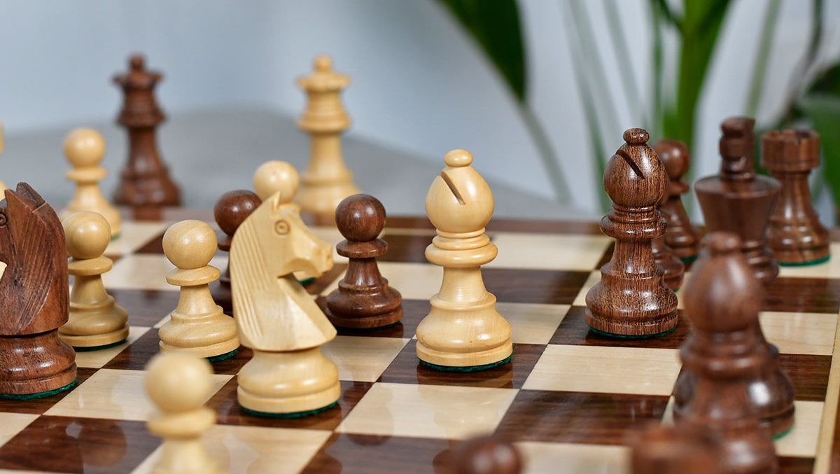 German Knight Tournament Series Staunton Chess Pieces in Sheesham & Box Wood - 3" King - Best Seller